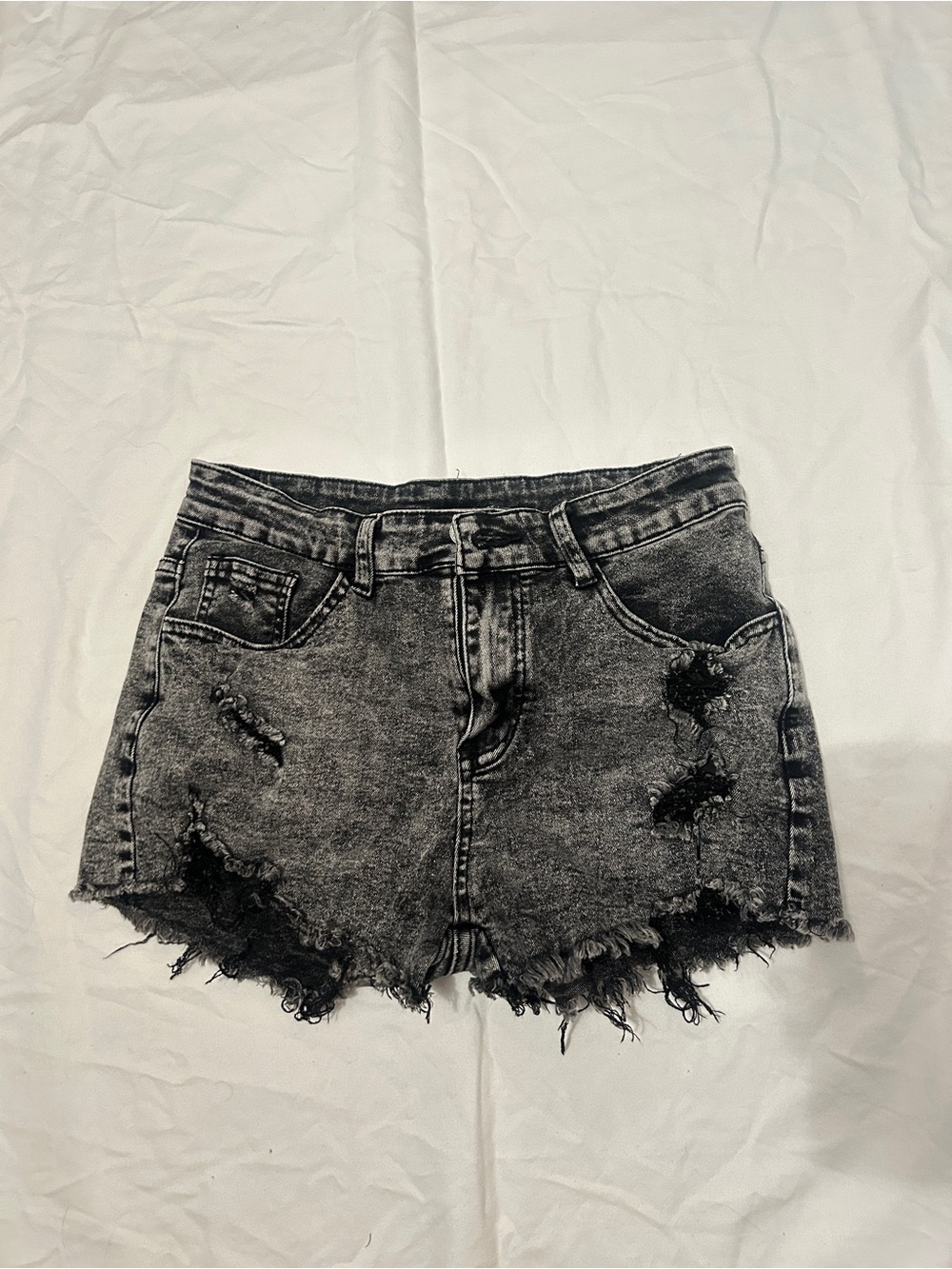 SHEIN Distressed Washed Black Denim Jean Shorts